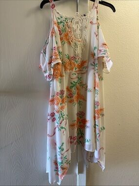Disney Floral Cold-Shoulder Dress in Cream, Orange, Green, Pink